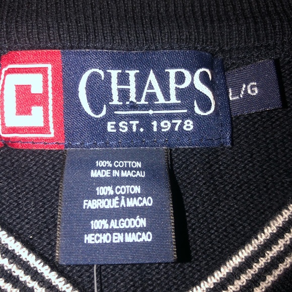 🔷NEW! CHAPS Cotton V-neck Pullover Swtr (Dark Blue w-white trim accent)Sz Large - Picture 7 of 7